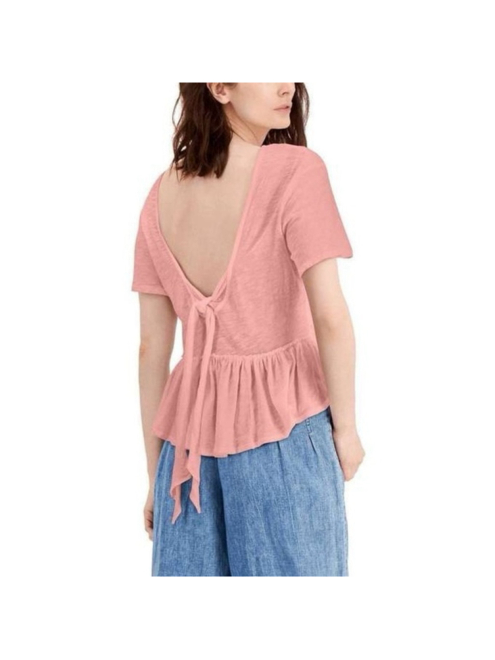 International Concepts Women's Peach Tie Back Ruffle Hem Top Size S